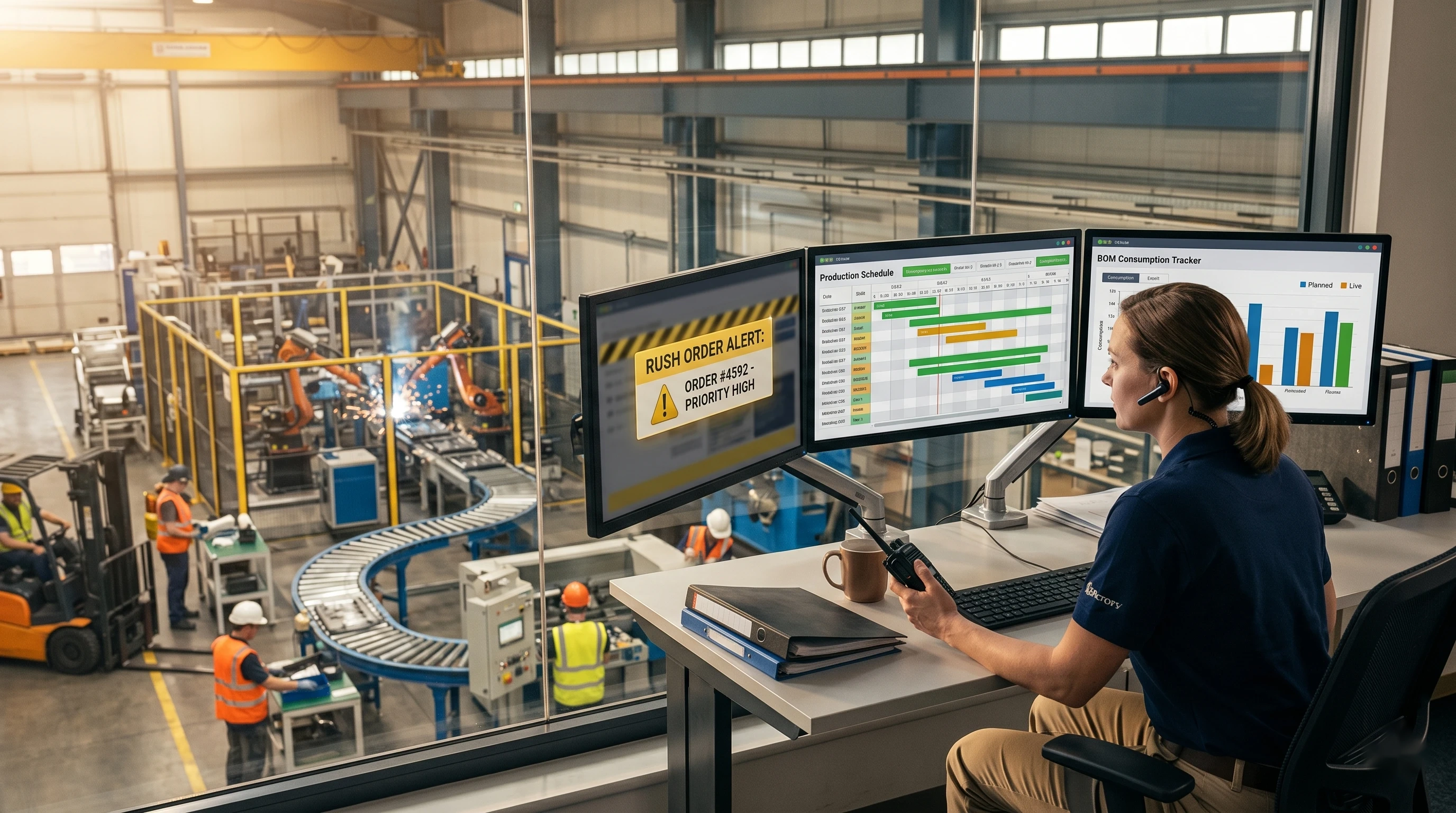 Dana AI production planning — digital scheduling overlay on factory production line