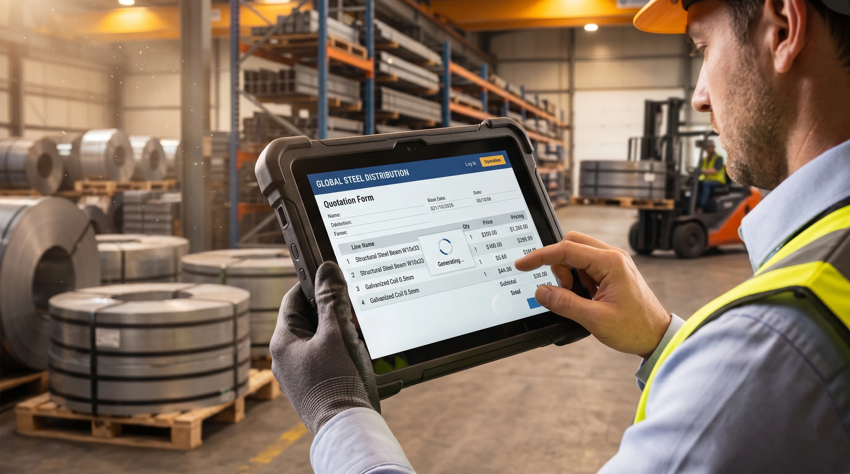 Dana AI sales automation — AI quotation on tablet at steel manufacturing facility