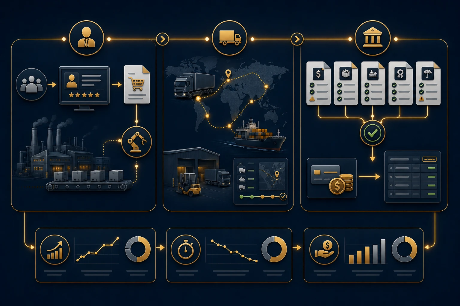 Dana AI end-to-end trade cycle — enquiry through LC presentation to cash