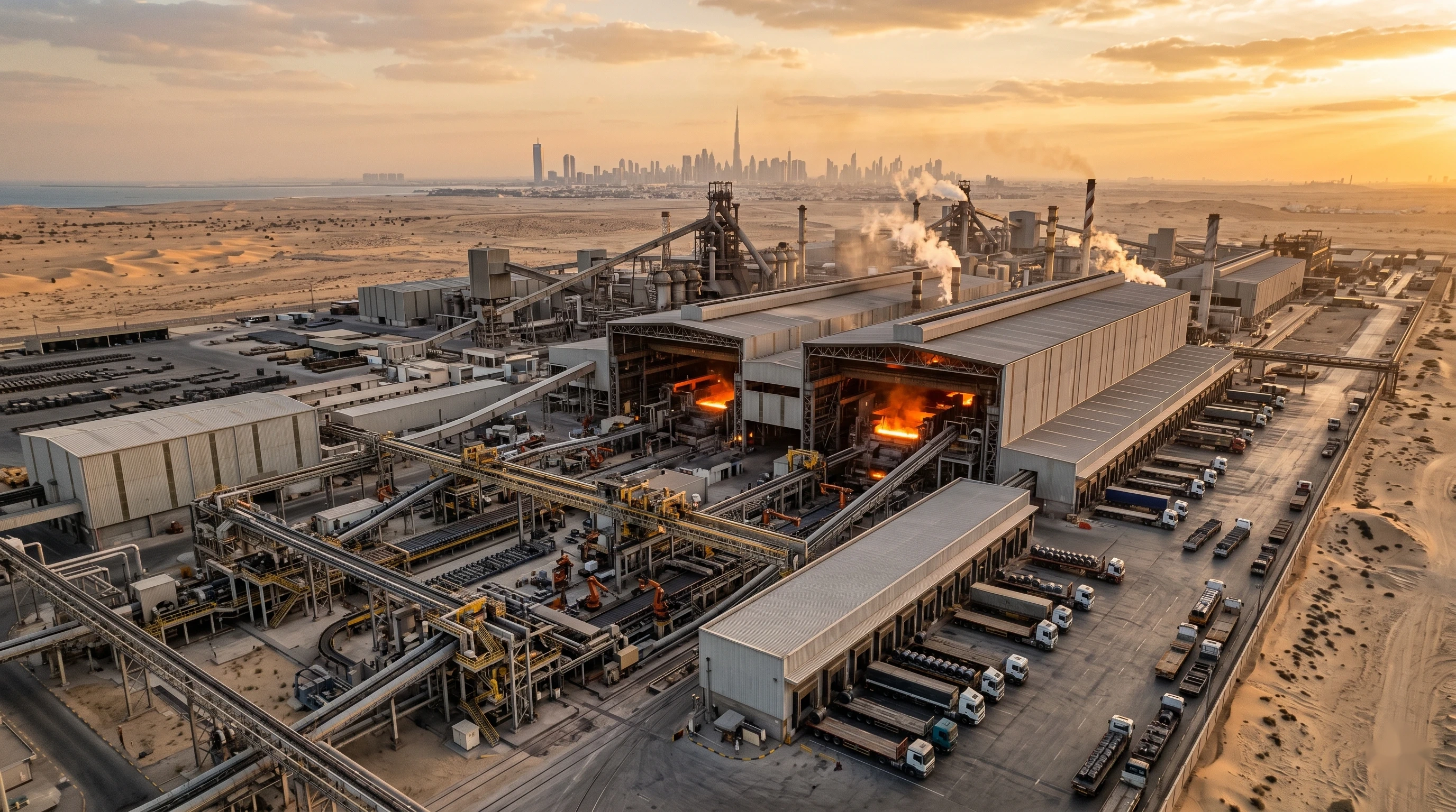 Dana AI — aerial UAE steel manufacturing facility with industrial automation