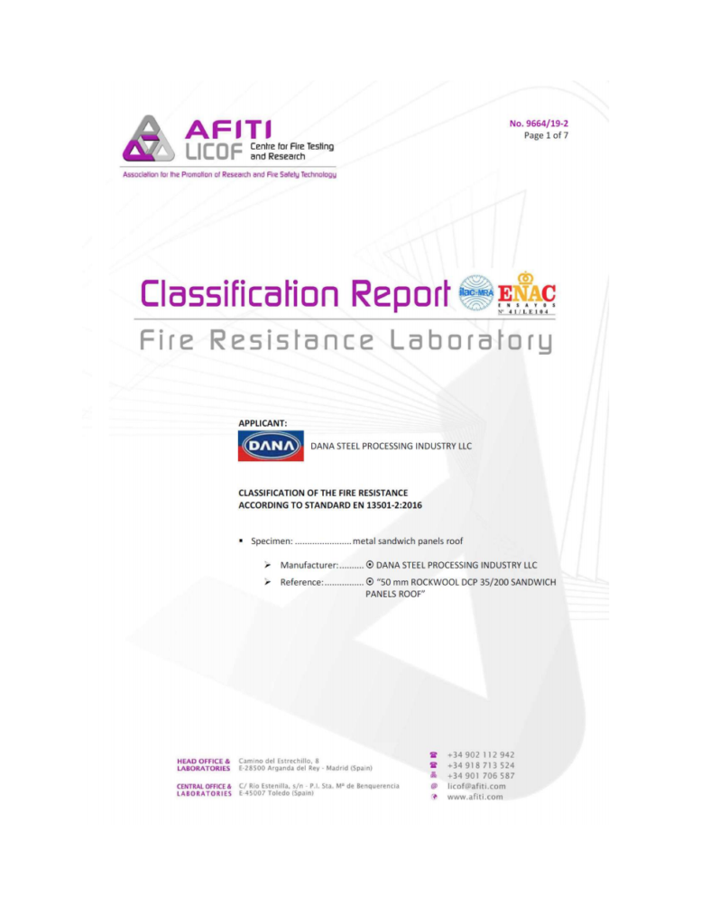 Fire_Classification_report_RE_140_4_hours_fire_rated_insulated_sandwich_panel-uae