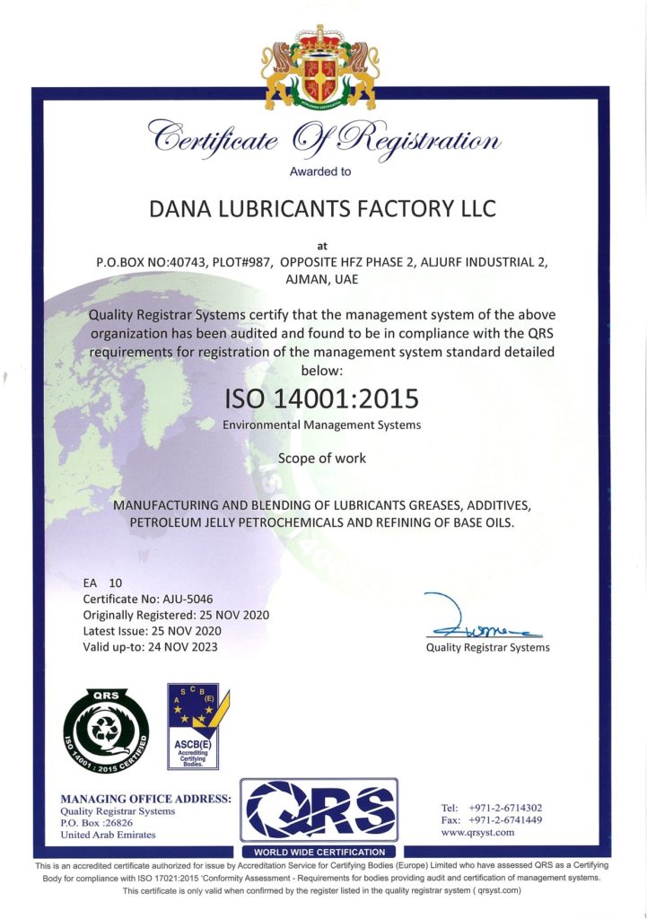 Dana Lubes - ISO 14001:2015
